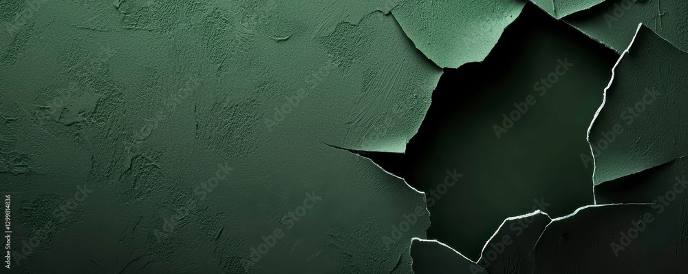 Poster dramatic green wall with cracks and peeling paint surface creating an abstract pattern
