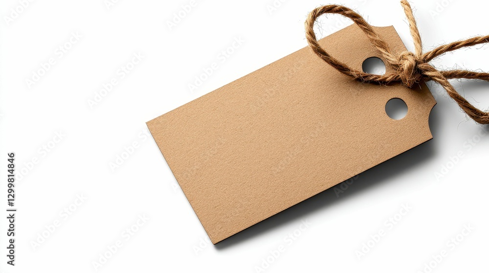 Poster craft paper tag tied with jute twine for pricing and product identification presentation simplicity