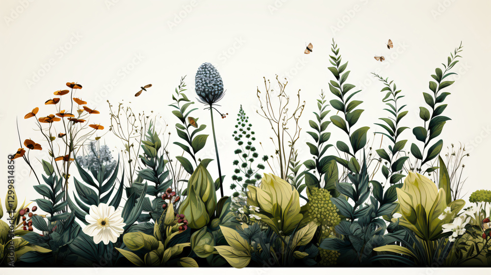 Poster lively flower garden brimming with a stunning array of colorful plants and blossoms in a serene outd