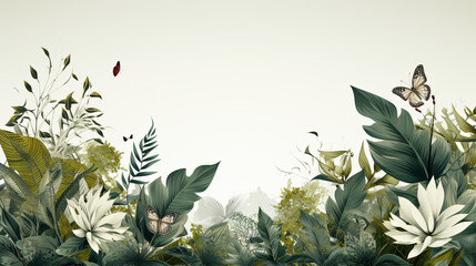 Majestic butterfly gracefully soaring over lush green forest with sunlight streaming through the dense canopy