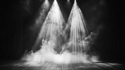 Dramatic Stage Lighting with Smoke in Dark Theater Environment