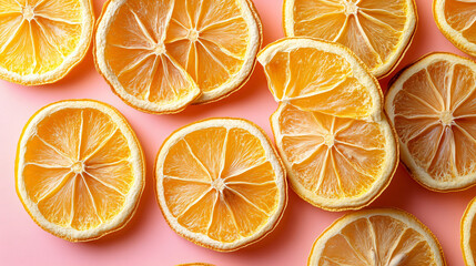 Obraz premium Eye-catching arrangement of fresh oranges on a soft pink background highlighting their bright color and juicy appeal