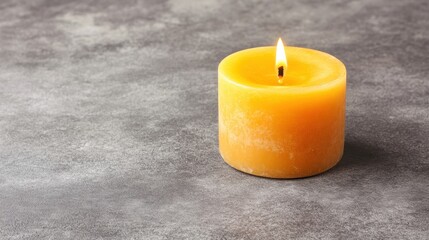 Warm Yellow Candle Flickering on Gray Background for Relaxation