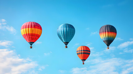 Fototapeta premium Colorful Hot Air Balloons Floating Against A Bright Blue Sky with White Clouds