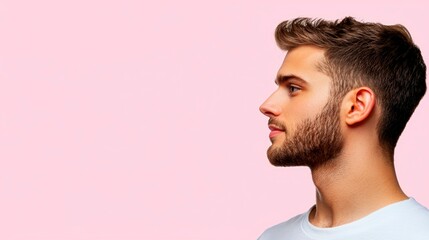 Obraz premium Profile Portrait of a Young Man with Short Brown Hair and Beard