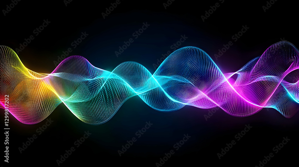 Poster abstract digital waveform displaying data energy in gradient color on black background