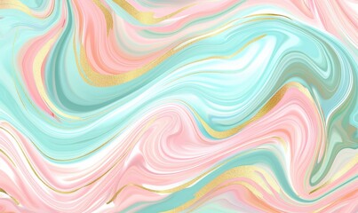 Fototapeta premium Abstract light blue and pink marble flowing with gold veins, design background use