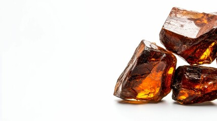 Amber Crystal Clusters on White Background