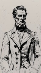 Obraz premium Sketch of a high collar Victorian frock coat on a plain white background