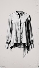 Sketch of a high low hem blouse on a plain white background