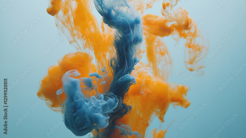 Poster fluid motion of colorful ink in water forming a mesmerizing swirling pattern