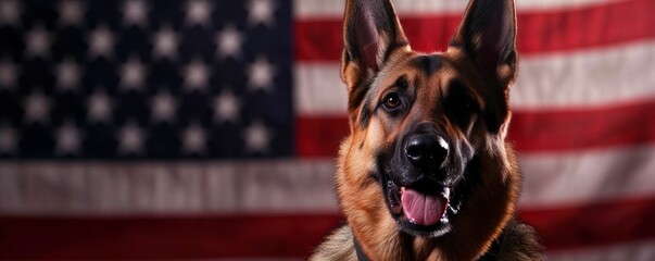 Obraz premium Patriotic German Shepherd Dog Against American Flag