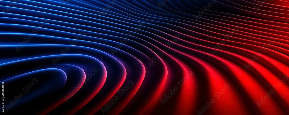 Poster abstract wavy line art in blue and red gradient futuristic visual design background concept