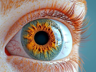 Eye Close-up Orange Iris, Eyelashes, Blue Wall