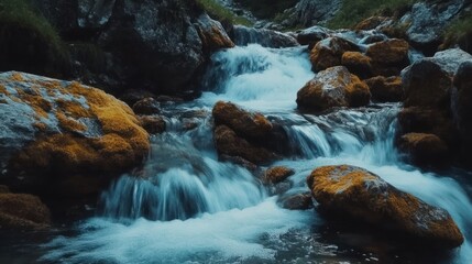 Serene Mountain Stream: A Cascade of Tranquility