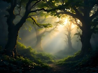 Misty Forest With Sun Rays