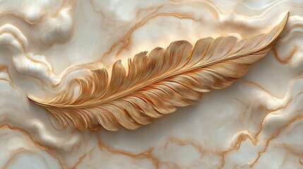 Gold Feather on Marble Swirl Backdrop
