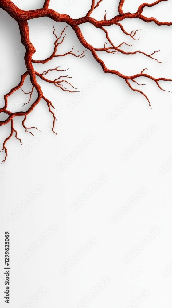 Poster red bare tree branches in the upper corner on light background textured graphic resource
