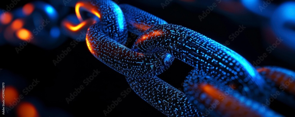 Poster interlocked digital chain connection technology network security futuristic cyber data linkage