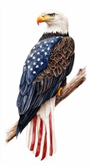 Patriotic Bald Eagle Perched on Branch