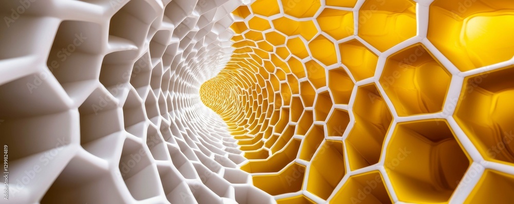 Aufkleber honeycomb tunnel perspective illusion and hexagonal pattern design in yellow and white colors