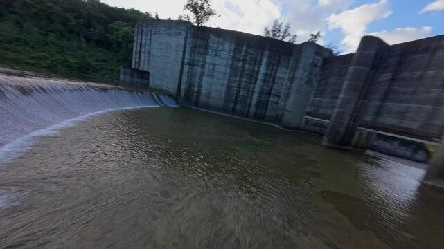 Drone Fpv view of Hatillo dam, Cotui, Sanchez Ramirez Province, Dominican Republic