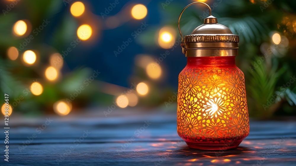 Poster Illuminated Festive Lantern with Bokeh Lights Background