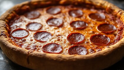 Round Pepperoni Pizza on Countertop, Close-up