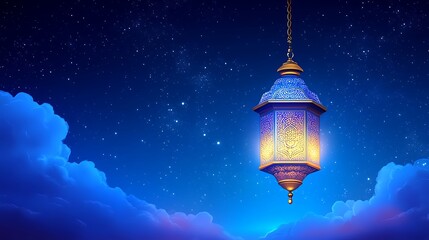 Obraz premium Illuminated Ramadan Lantern Night Sky Clouds