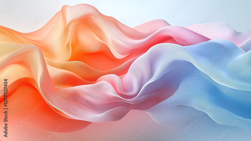 Poster abstract flowing layered pastel colored waves creating a soft and elegant visual composition