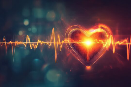 A symbolic image of life and vitality, showing an ECG spike transitioning into a heartbeat pulse represented by a bright heart icon.