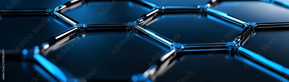 Poster chrome hexagon structure network connection dark blue modern design digital background futuristic ar