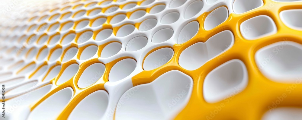 Poster honeycomb structure abstract art design in white and yellow close up perspective visualization