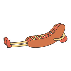 Hotdog Retro Character with Cartoon Design. Vector Illustration.