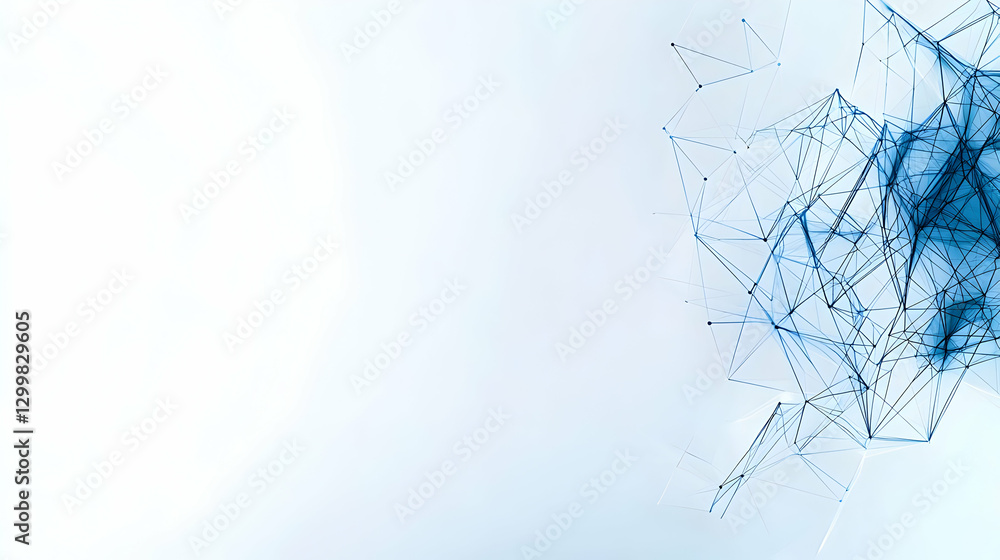 Poster abstract blue digital network design on white background with geometric structures and bright light