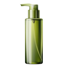 Elegant green bottle with pump dispenser for cosmetic or hygiene products