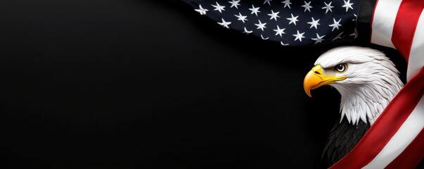 American Eagle Patriotism Bald Eagle Profile with Flag