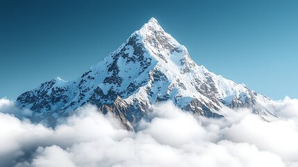 Obraz premium Majestic snow-capped peak above clouds, Himalayan landscape, sunrise, adventure travel