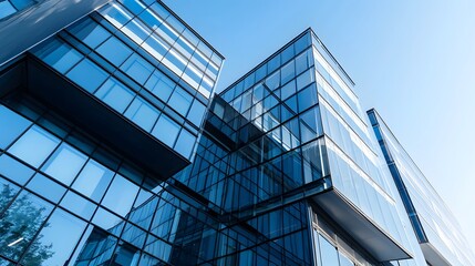 Obraz premium Modern glass office in urban setting aesthetic architectural photography
