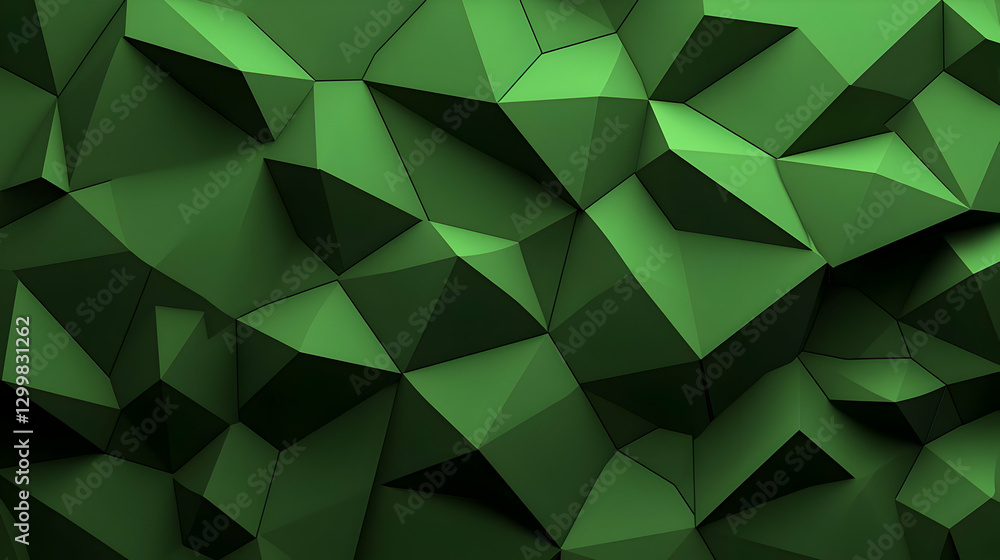 Poster abstract green polygonal background with geometric pattern and shadowed facets