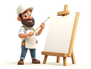 Artist painting on canvas in studio creative environment cartoon style