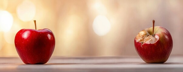 Juxtaposition of a Perfect Fresh Red Apple and a Decayed Apple Symbolizing Health and Decline