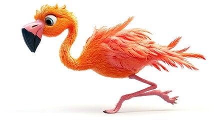 Playful flamingo running in bright studio environment cartoon style