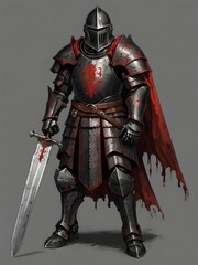 Obraz premium Unyielding Guardian – Gothic Knight in Defensive Stance