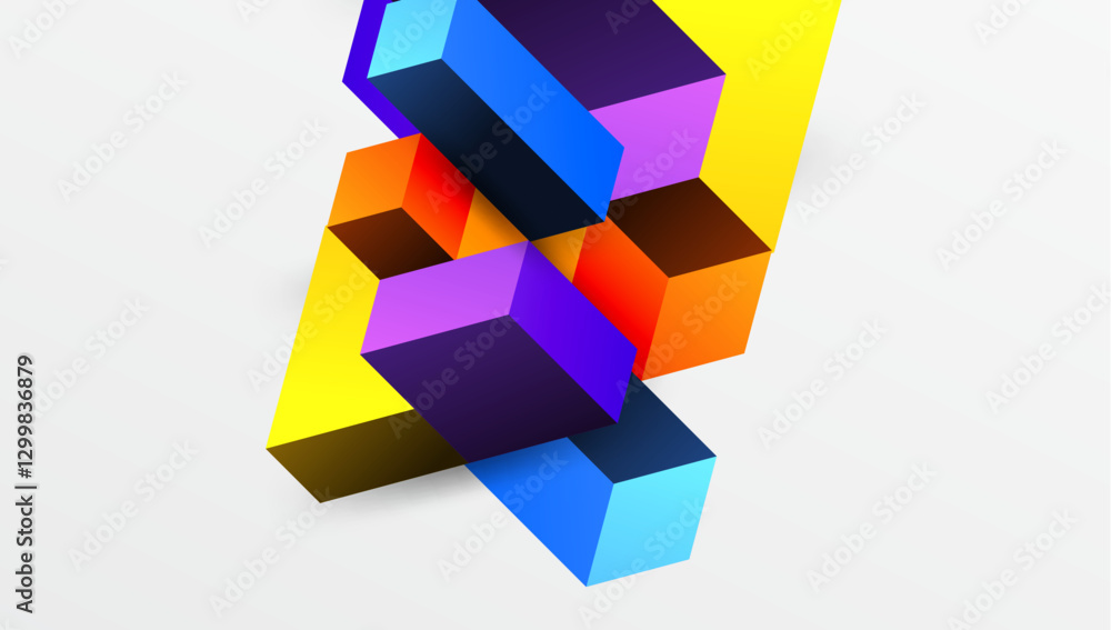 Poster Sleek abstract design featuring isometric 3D blocks in a clean, modern composition. Perfect for tech-inspired themes, with vibrant colors and geometric precision