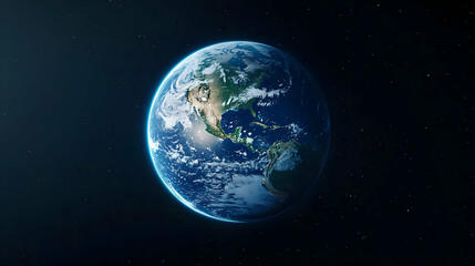 Pixelated Earth Globe in Space Surrounded by Sparkling Stars and Blue Tones