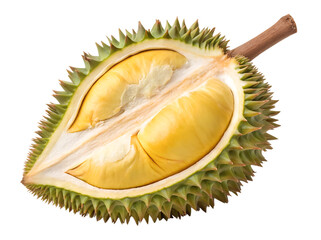 Fototapeta premium Peeled durian half with pulp or flesh isolated on white background generated with AI