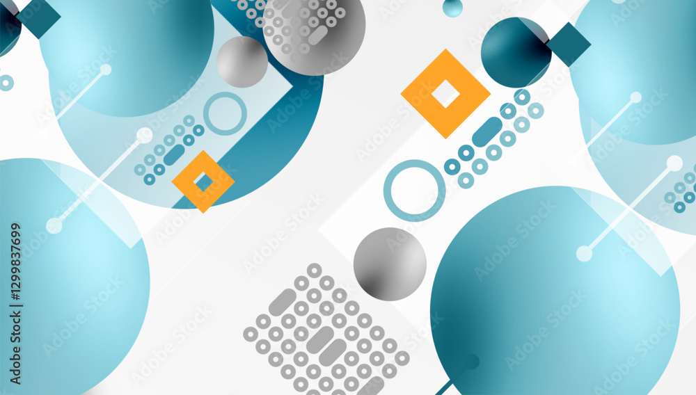 Poster minimalistic abstract vector design, layered geometric shapes circles, squares, and triangles with s