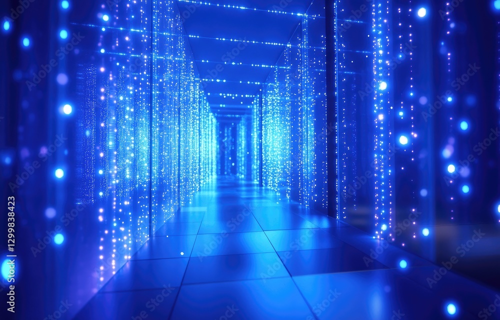 Aufkleber futuristic corridor with glowing blue digital streams, representing data flow and advanced technolog