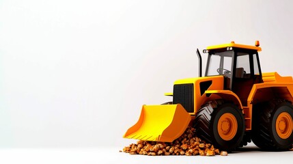 Yellow Bulldozer Excavating Soil on White Background Construction Vehicle Machinery Equipment